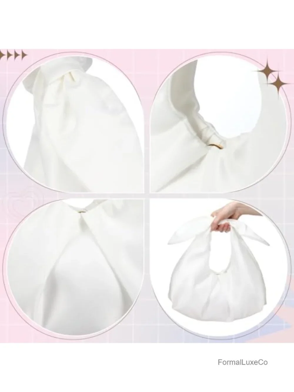 Satin Bow Clutch Evening Bag Ruched Handbag, Wedding Purse, Bridesmaid Gift